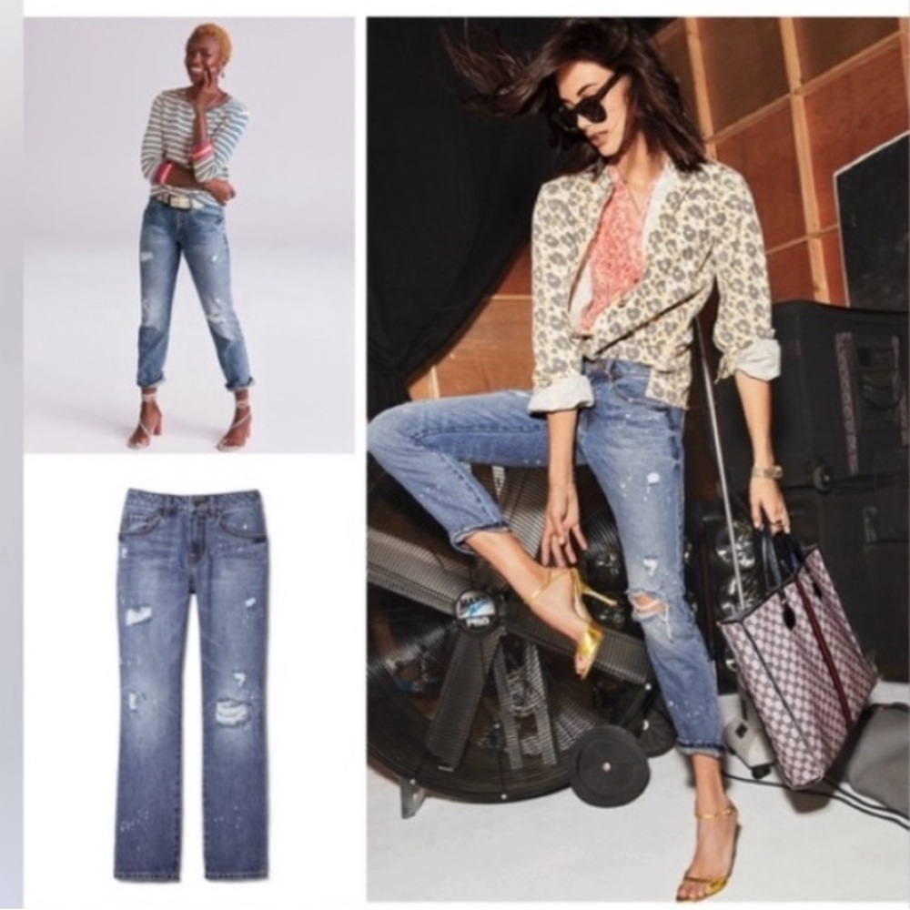 CAbi Distressed Blue Straight Leg Jeans